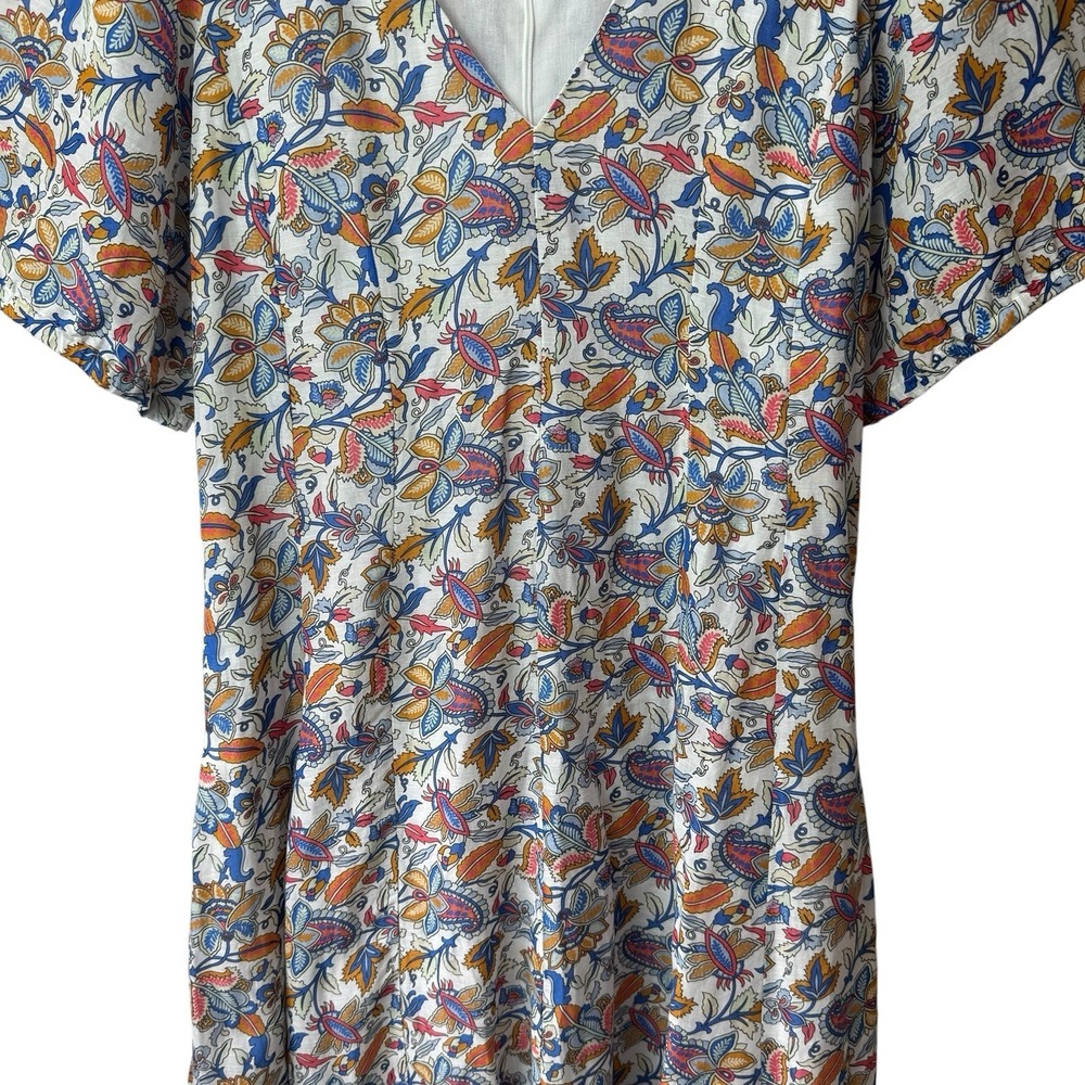 Boden Full Skirt Paneled Linen Blend Midi Dress  Multicolor Paisley Vine 12 - Picture 4 of 12